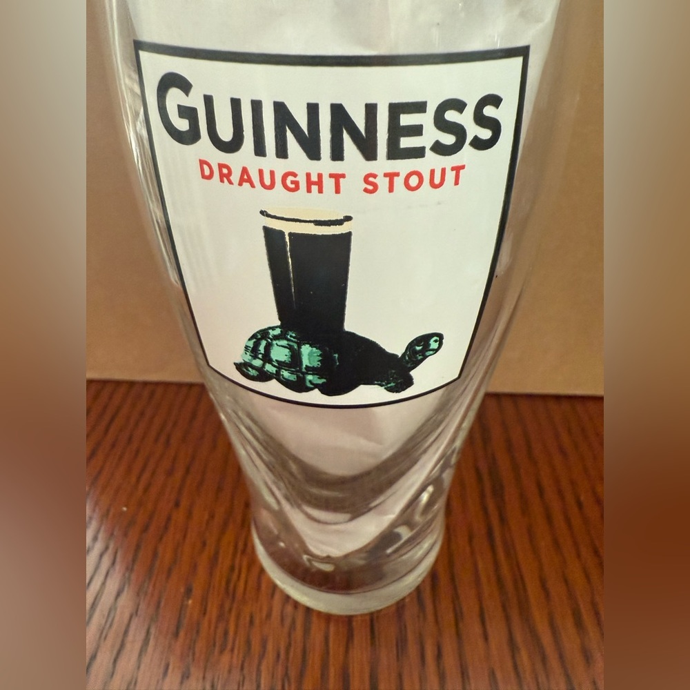 Vintage Guinness Glass with Black and Green Turtle Design